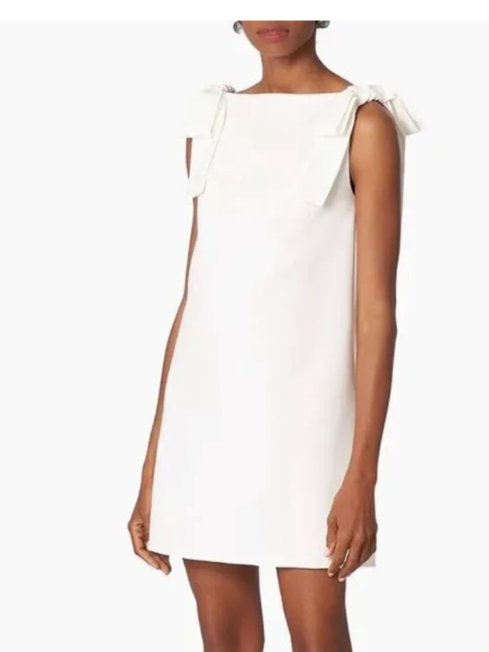 NWT Carolina Herrera White Sleeveless Bow Strap Mini Shift Dress, Size 8